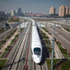A CRH high-speed train leaving Beijing South Station for Shanghai, 2011.